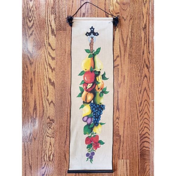 Vintage Painted Wall Hanging Fabric Scroll Vegetable Fruit Kitchen Decor - Picture 1 of 10